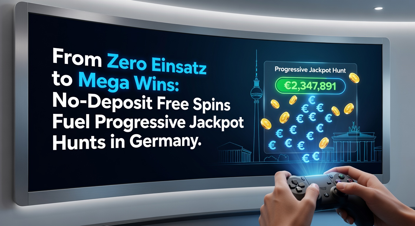 Spieler jubelt über progressiven Jackpot-Gewinn mit No-Deposit-Freispielen als Einstieg