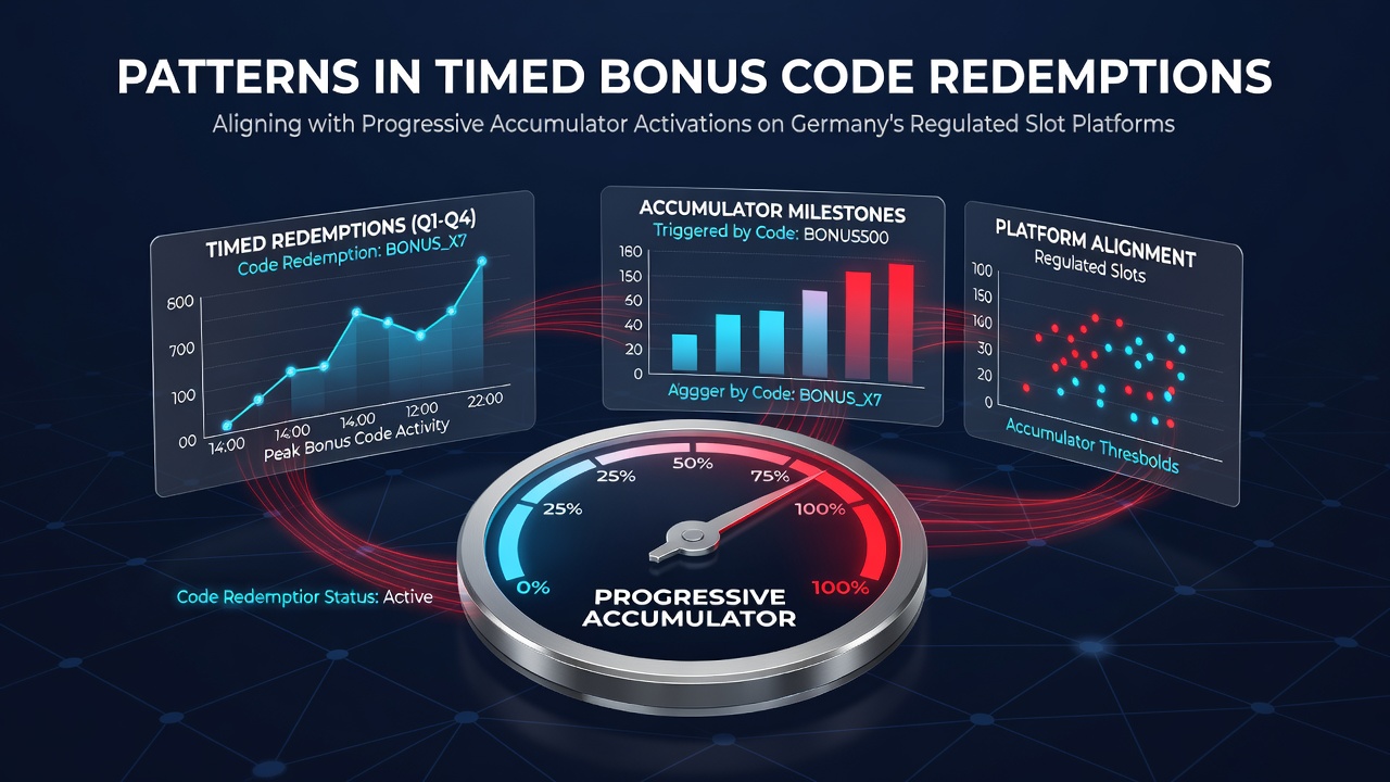Grafik zeigt zeitliche Verteilungen von Bonuscode-Einlösungen und progressive Akkumulator-Aktivierungen auf deutschen Slot-Plattformen